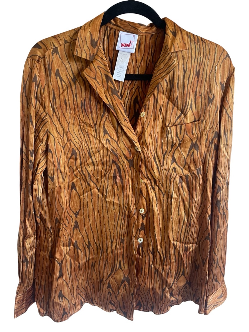 Vintage Mondi 100% Silk Woodgrain Print Long Sleeve Blouse